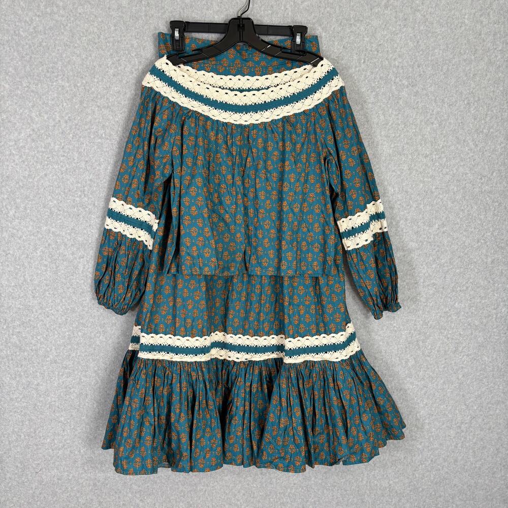 Luna Moon Skirt Set Outfit Medium Teal Tiered Crochet Maxi Cottage Prairie Boho
